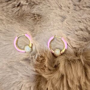 EMMA PILLS Gold Hoop Earrings with Pink Enamel and Pave Accent